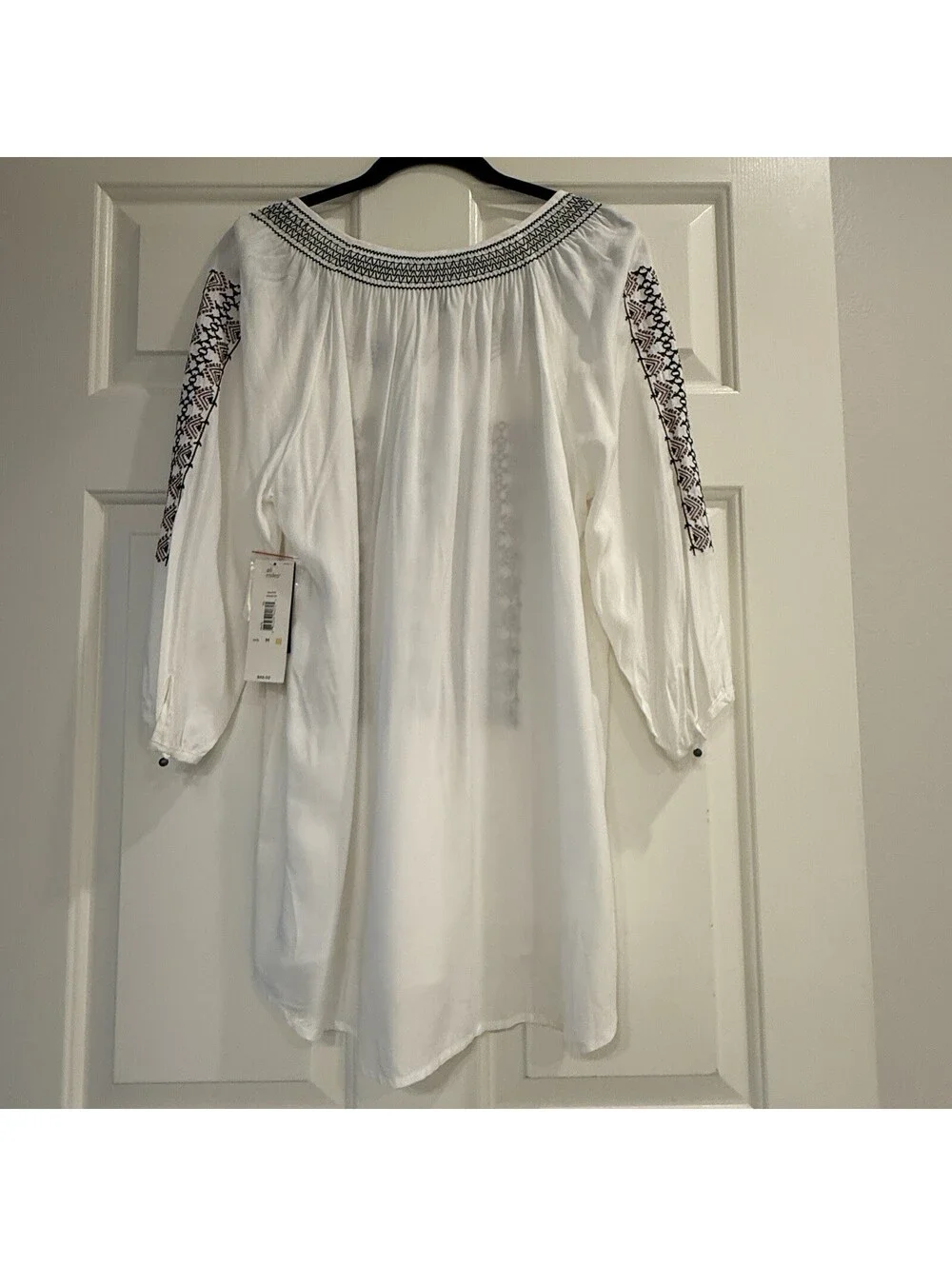 Ali Miles Embroidered Tunic Top Geo Tribal Boho Tassel Tie Neck M Medium NWT